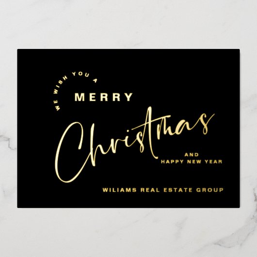ミニマルエレガントリストクリスマスグリーティング会社金ゴールド 箔シーズンカード (正面)