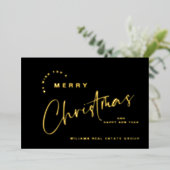 ミニマルエレガントリストクリスマスグリーティング会社金ゴールド 箔シーズンカード (立ち正面)