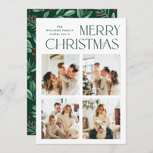 ミニマルエレガントリストクリスマスグリーティング4写真 シーズンカード (正面/裏面)