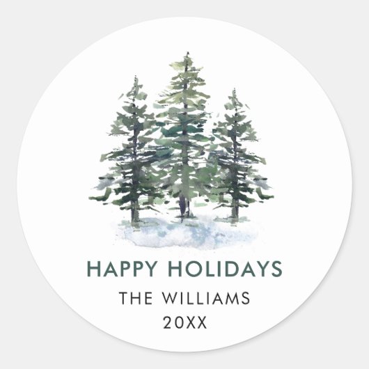 ミニマルエレガントリストクリスマスツリーホリデイ ラウンドシール (正面)
