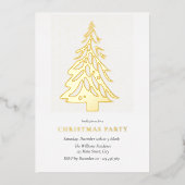 ミニマルエレガントリストクリスマスツリーホリデーパーティー 箔招待状 (正面)