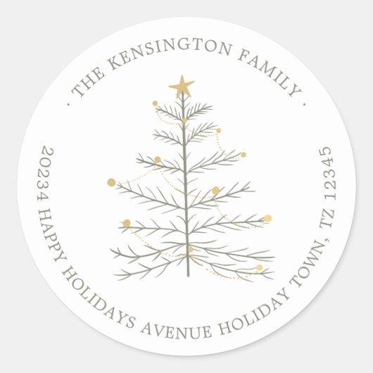 ミニマルエレガントリストクリスマスツリー差出人住所 ラウンドシール (正面)