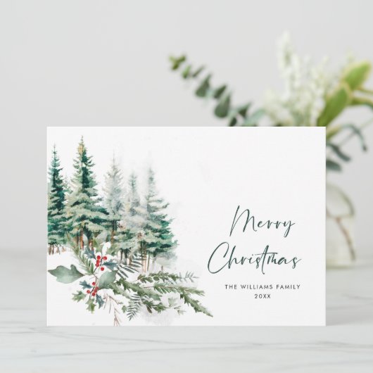 ミニマルエレガントリストクリスマスパインの挨拶 シーズンカード (スタンド正面)