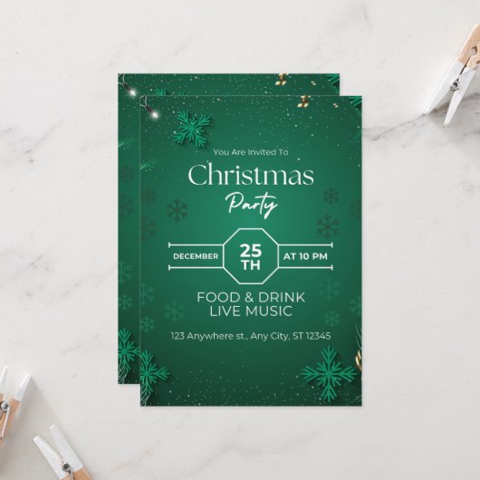 ミニマルエレガントリストクリスマスパーティの招待状 招待状 (正面/裏面インサイチュ)