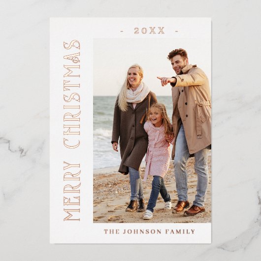 ミニマルエレガントリストクリスマスフォトバラ金ゴールド 箔シーズンカード (正面)