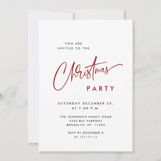 ミニマルエレガントリストクリスマスホリデーパーティー 招待状 (正面)