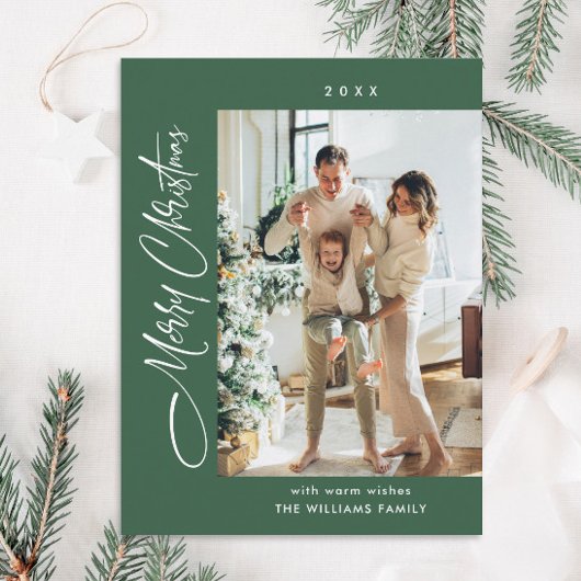 ミニマルエレガントリストクリスマスワンフォトグリーティング ポストカード