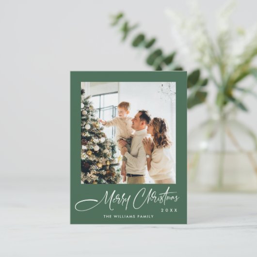 ミニマルエレガントリストクリスマスワンフォトグリーティング ポストカード (スタンド正面)