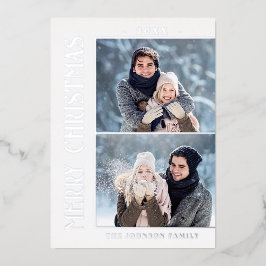 ミニマルエレガントリストクリスマス2フォトシルバー 箔シーズンカード