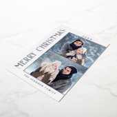 ミニマルエレガントリストクリスマス2フォトシルバー 箔シーズンカード (回転した状態)