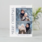 ミニマルエレガントリストクリスマス2フォトシルバー 箔シーズンカード (立ち正面)