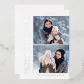 ミニマルエレガントリストクリスマス2フォトシルバー 箔シーズンカード (正面/裏面)