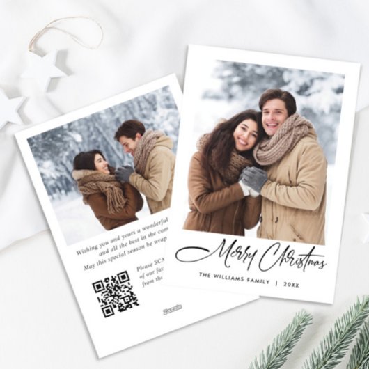 ミニマルエレガントリストクリスマス2写真QRコード シーズンカード