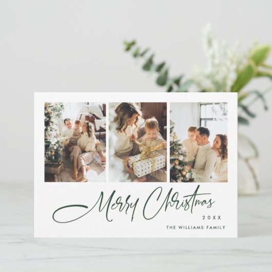 ミニマルエレガントリストクリスマス4写真QRコード シーズンカード (スタンド正面)