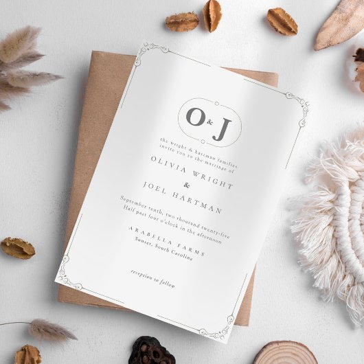 ミニマルエレガントリストグレイ結婚スクロール 招待状