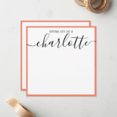 ミニマルエレガントリストコーラルストリップブラックスクリプト名 ノートカード (正面/裏面インサイチュ)