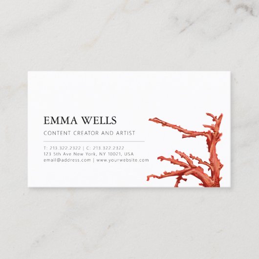 ミニマルエレガントリストコーラルビジネスカード 名刺 (正面)