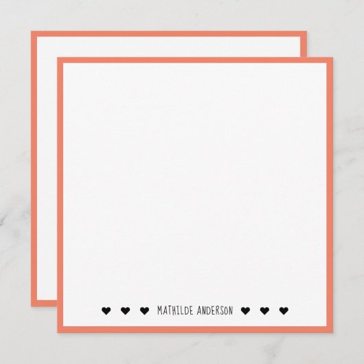 ミニマルエレガントリストコーラル縁どタイポグラフィ名 ノートカード (正面/裏面)