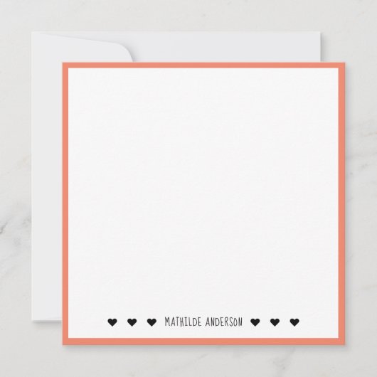 ミニマルエレガントリストコーラル縁どタイポグラフィ名 ノートカード (正面)