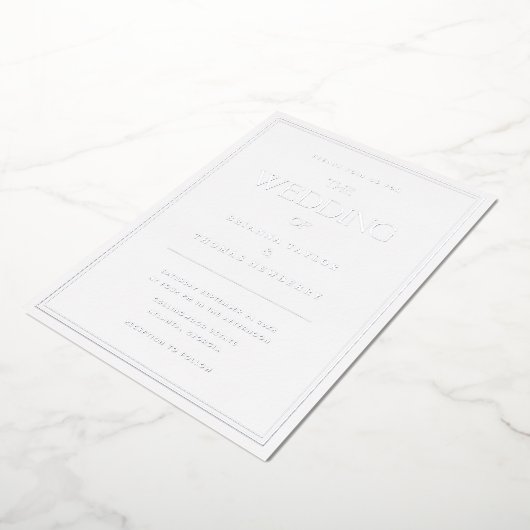 ミニマルエレガントリストシックシルバー結婚式招待状 箔招待状 (回転した状態)