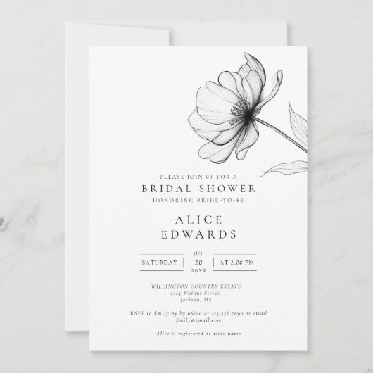 ミニマルエレガントリストシックフローラブライダルシャワー 招待状 (正面)