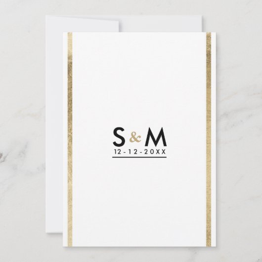 ミニマルエレガントリストシック白ストライプ金ゴールド結婚ズ 招待状 (裏面)