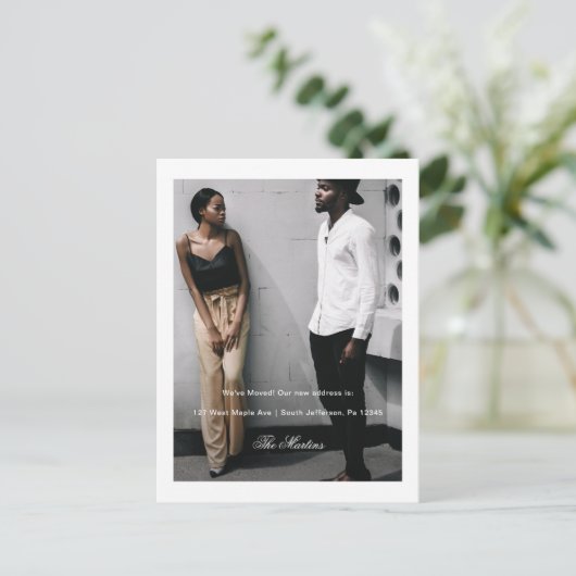 ミニマルエレガントリストスクリプトの新しいアドレスの写真 ポストカード (スタンド正面)