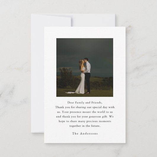 ミニマルエレガントリストスクリプトハート結婚の写真 サンキューカード (裏面)