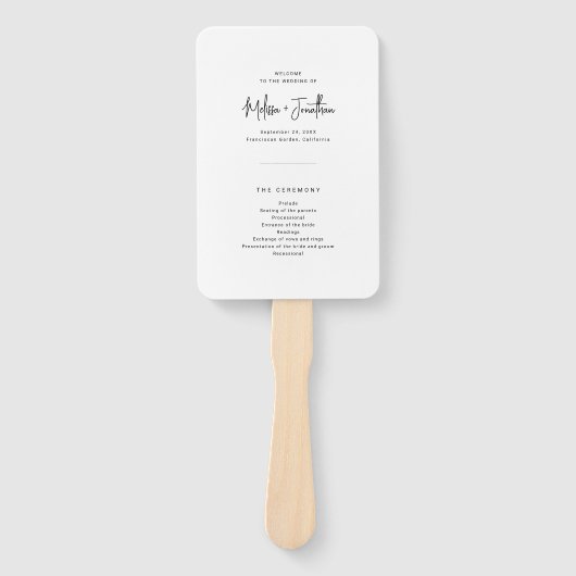 ミニマルエレガントリストスクリプト結婚式 プログラム ハンドファン (正面)