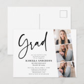 ミニマルエレガントリストスクリプト3写真卒業 インビテーションポストカード (正面/裏面)