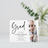 ミニマルエレガントリストスクリプト3写真卒業 インビテーションポストカード (スタンド正面)