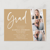 ミニマルエレガントリストスクリプト3写真卒業 |タン インビテーションポストカード (正面)