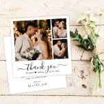 ミニマルエレガントリストスクリプト3 Photo Collage結婚's サンキューカード<br><div class="desc">Simleミニマエレガントリスト"ありがとう"スクリプト3フォトコラージュカスタムのパーソナライズされたサンキューカード結婚。3スタイリッシュ枚の写真を前面に配結婚置（グリッドフォトコラージュ）し、1枚の写真を背面に配したサンキューカードテンプレート。白い背景に黒い文字で手文字の渦巻形のタイポグラフィの斜尾のフォント"ありがとう"。簡単：自分の名前を追加し感謝していてメッセージを送信する。ノートもしを手書きしたい場合は、サンプル文字を削除して宇宙を増やす。もしデザイ救済ンにお問い合わせ品連絡が必要だ！</div>