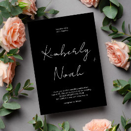 ミニマルエレガントリストスクリプ結婚ト白黒 招待状