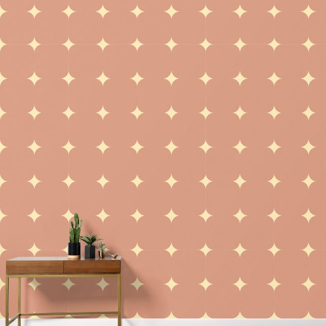ミニマルエレガントリストスターズPink Tan Squareパターン 壁紙 (廊下)