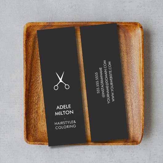 ミニマルエレガントリストダークグレー白ヘアスタイリスト スキニー名刺