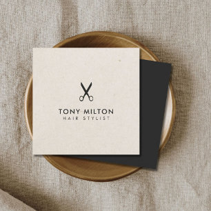 ミニマルエレガントリストダークベージュ鋏ヘアスタイリスト スクエア名刺