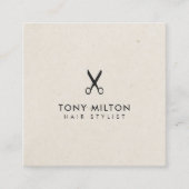 ミニマルエレガントリストダークベージュ鋏ヘアスタイリスト スクエア名刺 (正面)