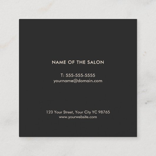 ミニマルエレガントリストダークベージュ鋏ヘアスタイリスト スクエア名刺 (裏面)