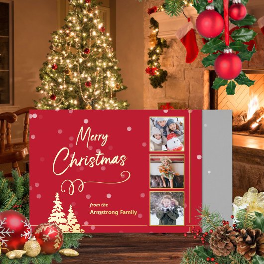 ミニマルエレガントリストツリーフォトフォイルはがき 箔シーズンカード