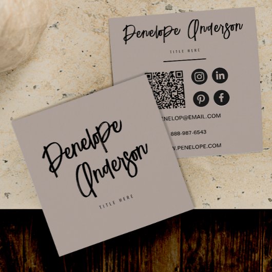 ミニマルエレガントリストニュートラルQRコードボーモダンホ スクエア名刺