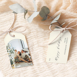 ミニマルエレガントリストハッピーホリデー写真 ギフトタグ