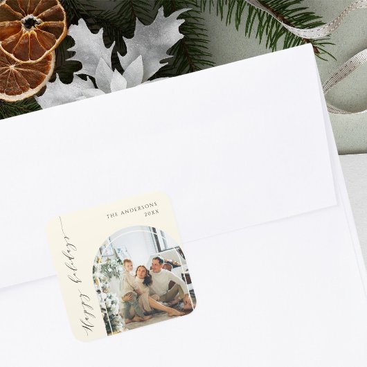 ミニマルエレガントリストハッピーホリデー写真 スクエアシール