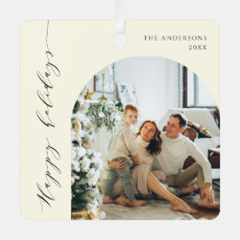 ミニマルエレガントリストハッピーホリデー写真 メタルオーナメント