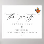ミニマルエレガントリストバタフライブライダルシャワー標識 ポスター (正面)