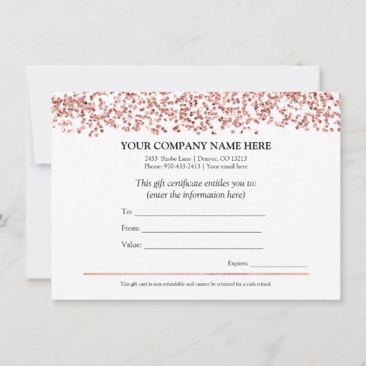 ミニマルエレガントリストバラ金ゴールドギフト証明書 招待状 (裏面)