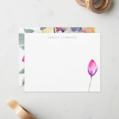 ミニマルエレガントリストパープルピンクパーソナライズされたフローラ ノートカード (正面/裏面インサイチュ)