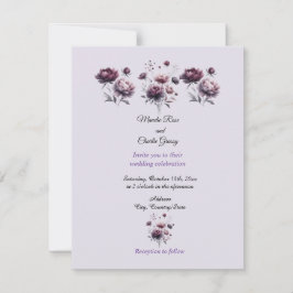 ミニマルエレガントリストパープル牡丹結婚式招待状 招待状