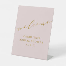 ミニマルエレガントリストピンクブライダルシャワーへようこそ 台座サイン
