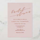 ミニマルエレガントリストピンクブライダルシャワーバラ金ゴールド 箔招待状 (正面)